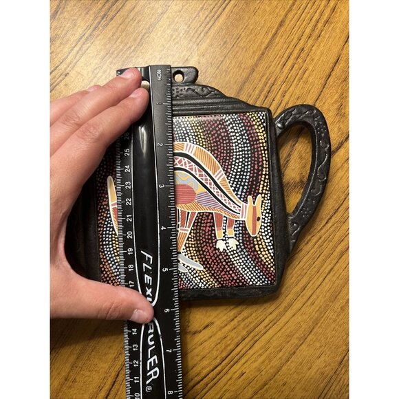 Tile Trivet Hot Pad Tea Kettle Teapot Shape w/ Kangaroo Mosaic Style Cast Iron - Picture 6 of 8